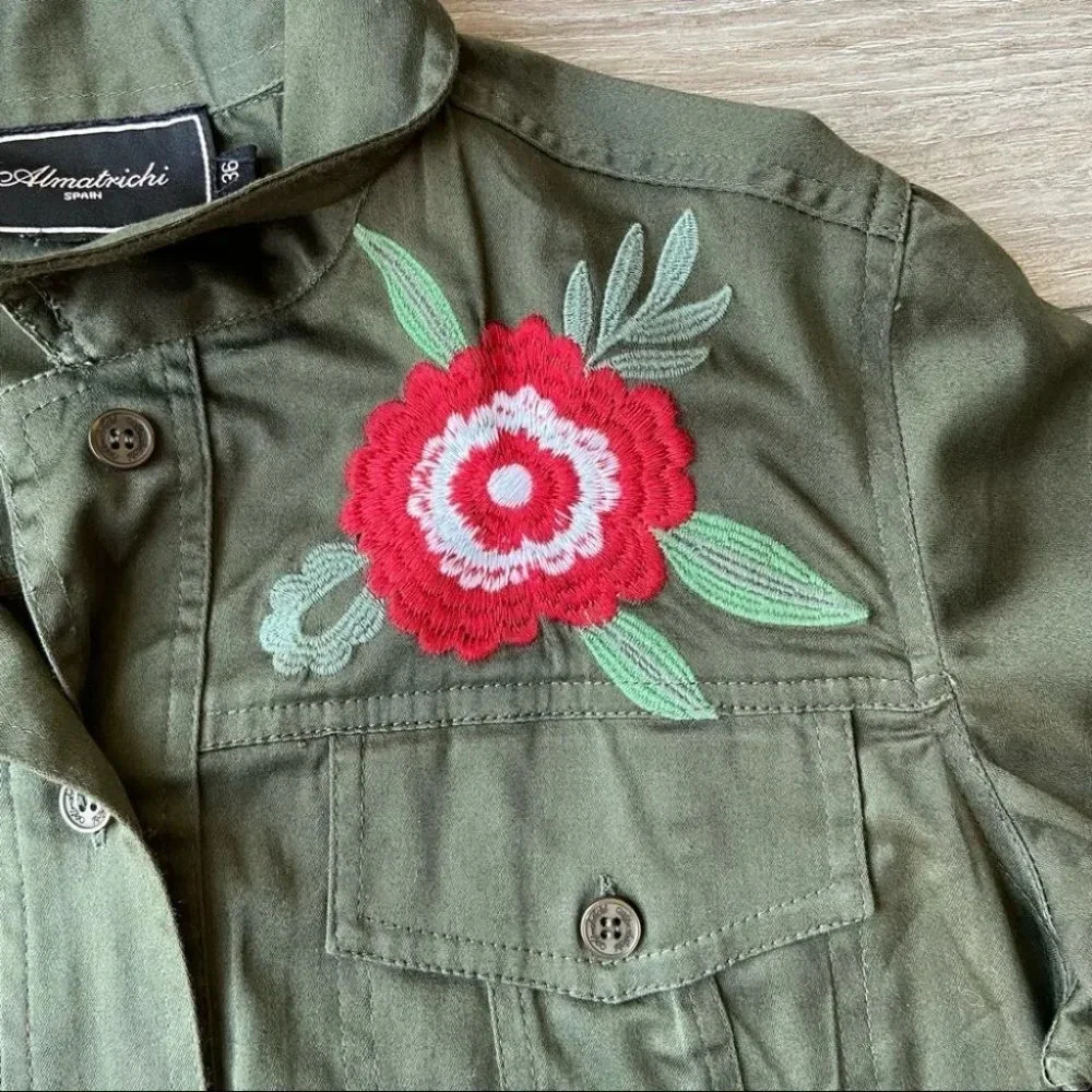 Almatrichi Spain Floral Embroidery Utility Army Jacket